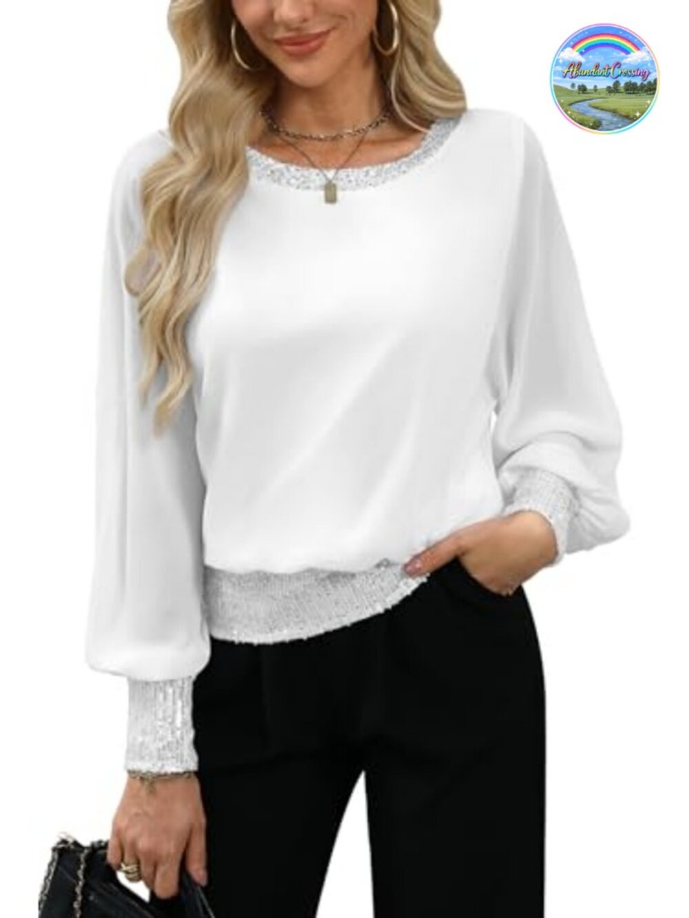 Womens Sequin Chiffon Blouse Blouson Dressy Formal Wedding Cocktail Top